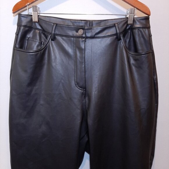 Design Lab Faux Leather Straight Fit Cropped Ankle Pants Stretch Lined 5 Pocket - Picture 3 of 14